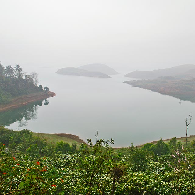 Islands in the reservoir at Banasura Sagar Dam